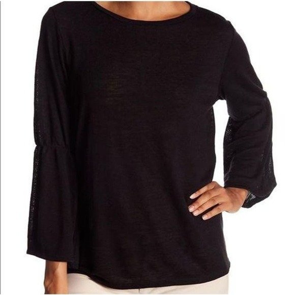 Sanctuary Women's Bell Sleeve Crew Neck Pullover Knit Blouse Size M Black - Picture 1 of 9
